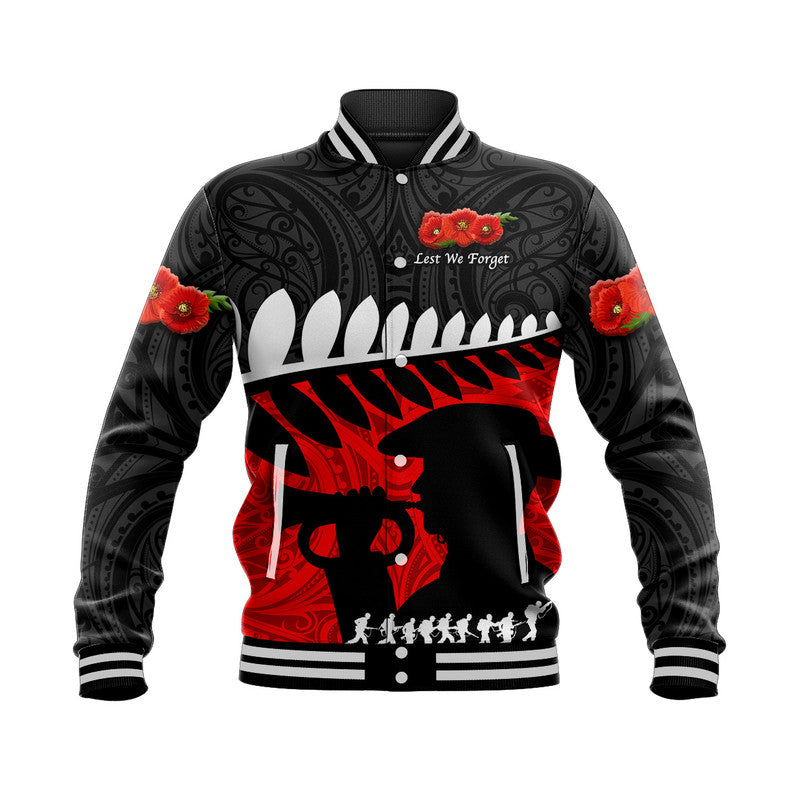 New Zealand Maori ANZAC Baseball Jacket Remembrance Soldier Black LT8 - Wonder Print Shop