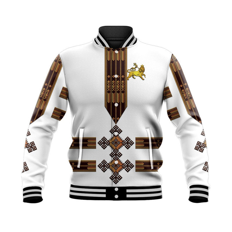 (Custom Personalised) Ethiopia Baseball Jacket Ethiopian Lion Of Judah Tibeb Vibes NO.1 Ver - White LT8 - Wonder Print Shop