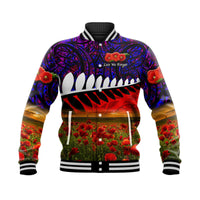 New Zealand Maori ANZAC Baseball Jacket Poppy Vibes Purple LT8 - Wonder Print Shop