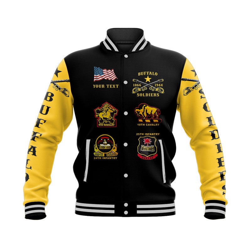 (Custom Personalised) Buffalo Soldiers Baseball Jacket African American Military Original Style - Black Gold LT8 - Wonder Print Shop