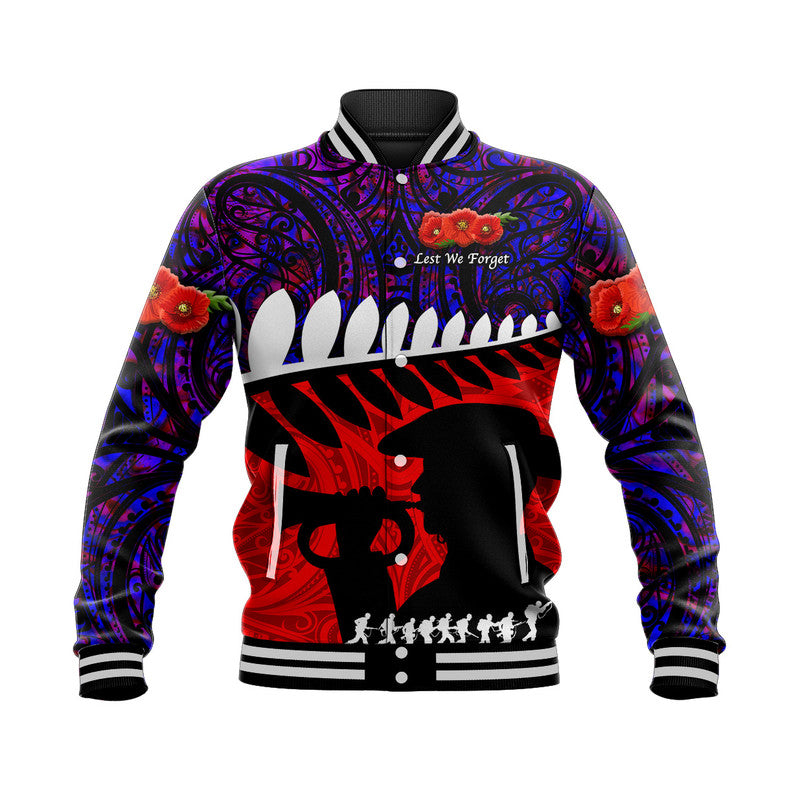 New Zealand Maori ANZAC Baseball Jacket Remembrance Soldier Purple LT8 - Wonder Print Shop