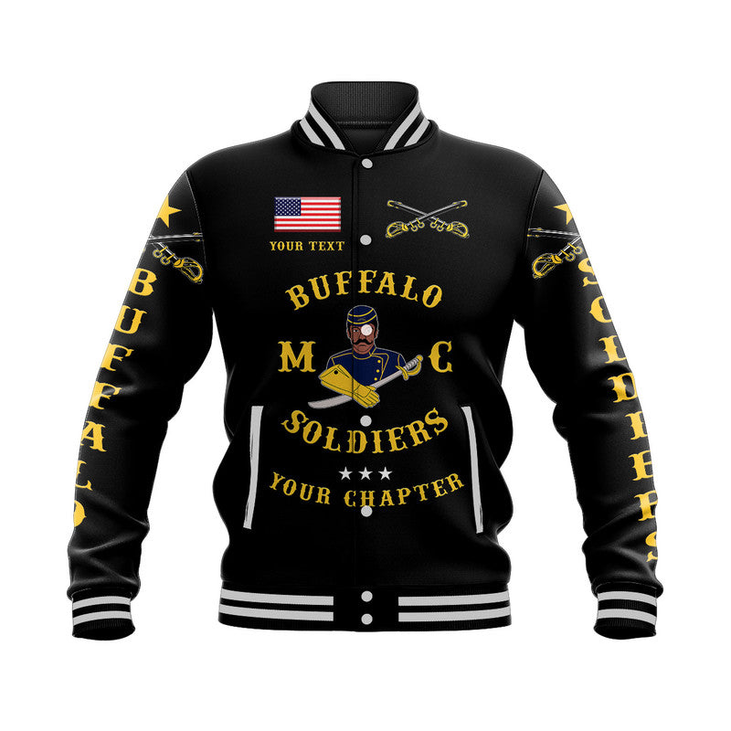 (Custom Personalised) Buffalo Soldiers Motorcycle Club BSMC Baseball Jacket Simple Style - Black LT8 - Wonder Print Shop