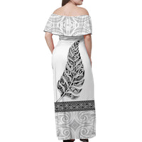 custom-personalised-new-zealand-off-shoulder-long-dress-maori-pattern-silver-fern-white