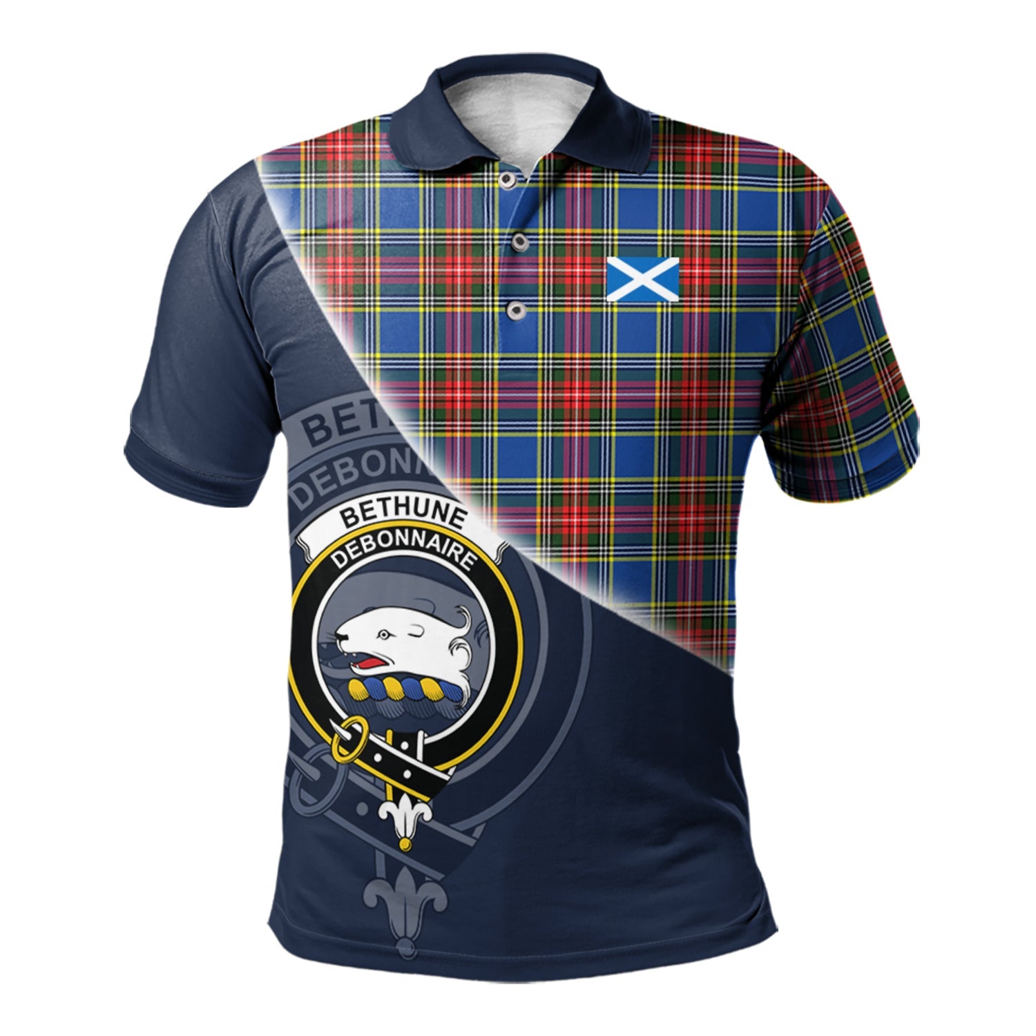 scottish-bethune-clan-crest-tartan-scotland-flag-half-style-polo-shirt