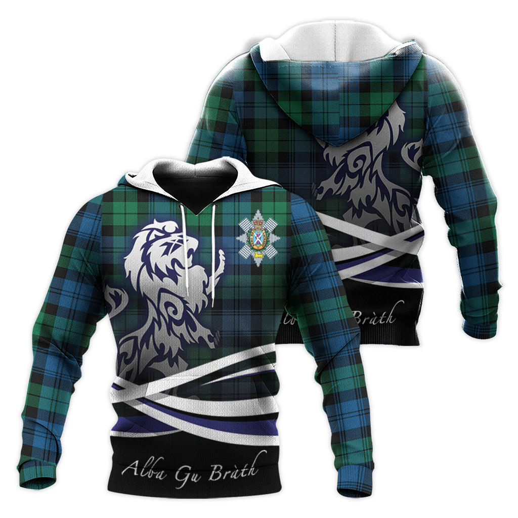 Black Watch Ancient Clan Badge Hoodie, Family Coat Of Arms with Scottish Lion Pullover Hoodie Alba Gu Brath K23