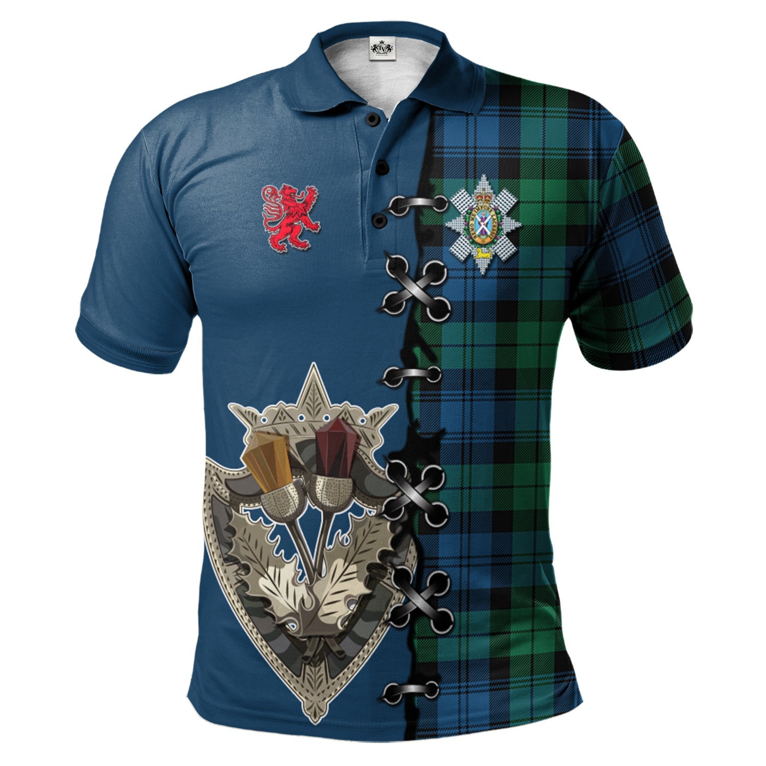 scottish-black-watch-ancient-clan-crest-tartan-lion-rampant-and-celtic-thistle-polo-shirt