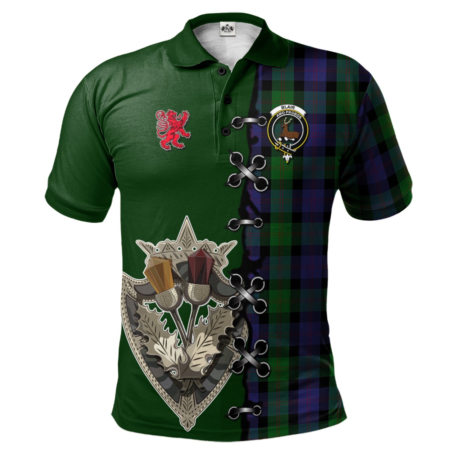 scottish-blair-clan-crest-tartan-lion-rampant-and-celtic-thistle-polo-shirt