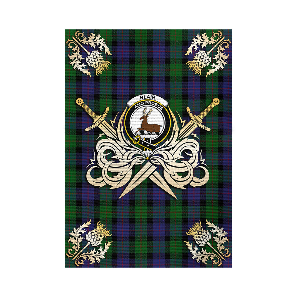 scottish-blair-clan-crest-courage-sword-tartan-garden-flag