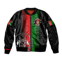 Black bomber jacket with green and red front panels, zip front, Afghanistan cricket crest
