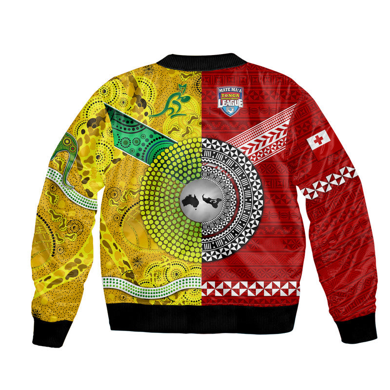 Mate Ma'a Tonga Ngatu And Australia Wallabies Aboriginal Bomber Jacket Rugby Together LT8 - Wonder Print Shop