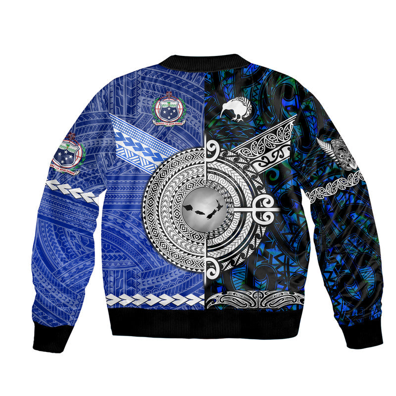 Samoa and New Zealand Bomber Jacket Together Blue LT8 - Wonder Print Shop