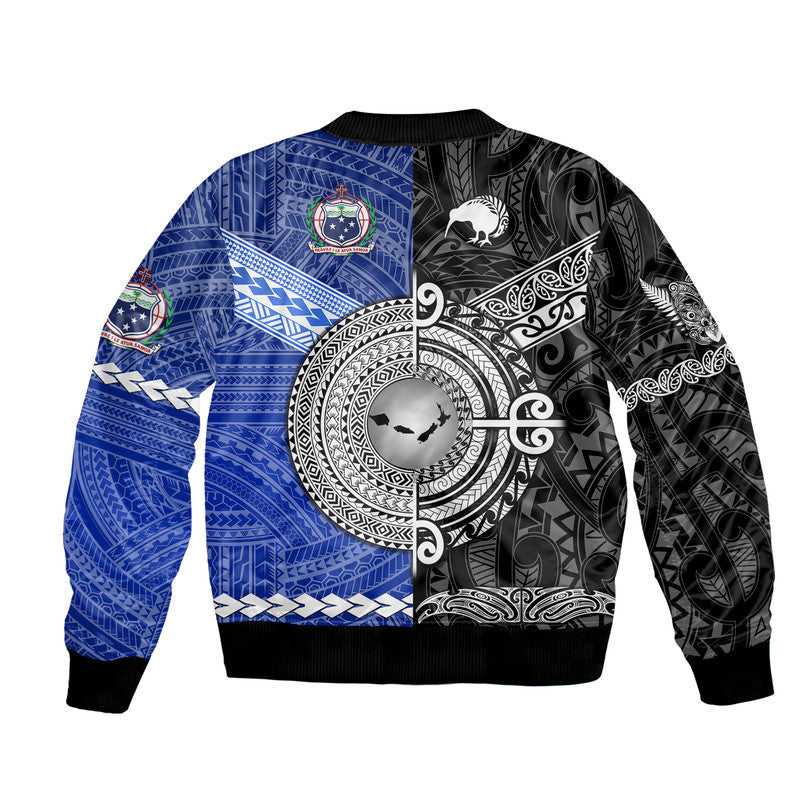 Samoa and New Zealand Bomber Jacket Together Black LT8 - Wonder Print Shop