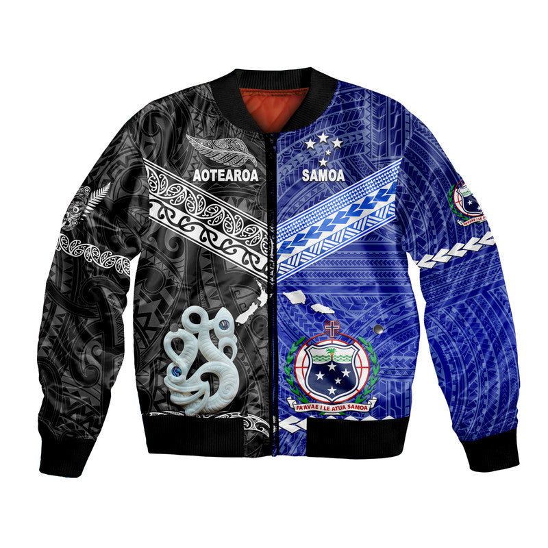 Samoa and New Zealand Bomber Jacket Together Black LT8 - Wonder Print Shop