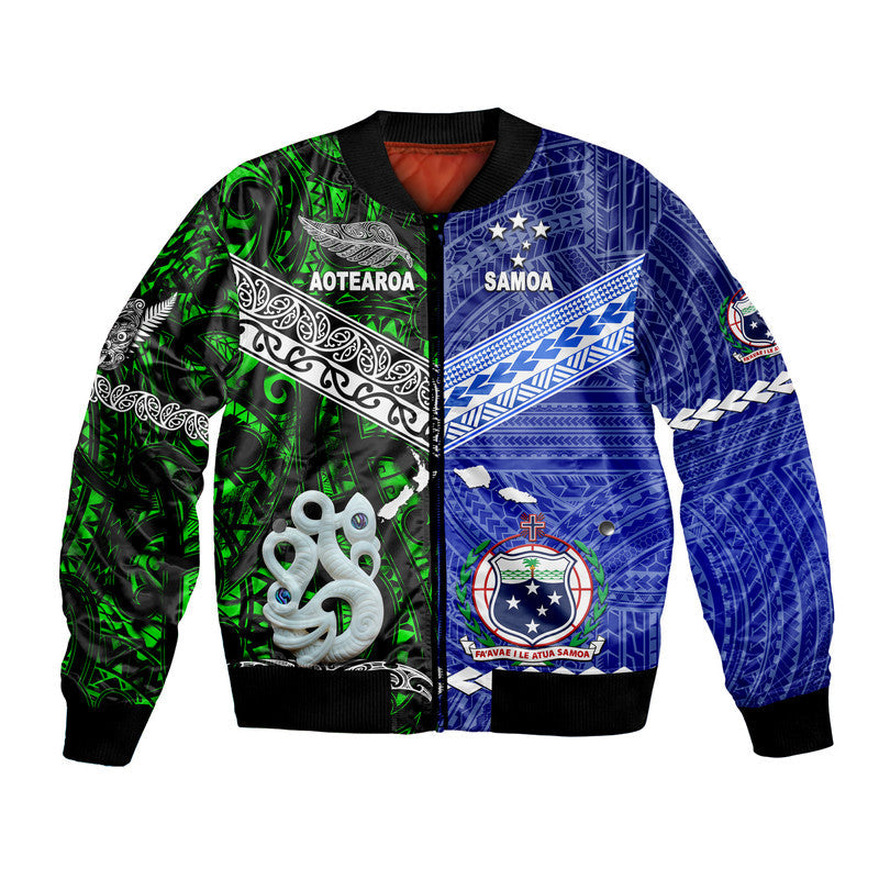 Samoa and New Zealand Bomber Jacket Together Green LT8 - Wonder Print Shop