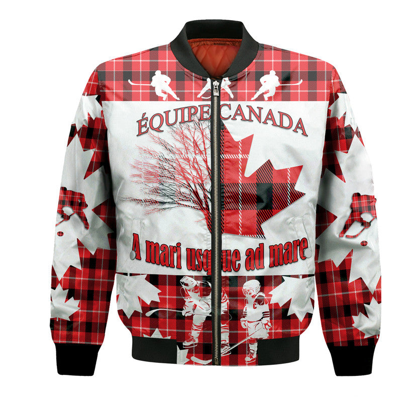 custom-personalised-fathers-day-canada-hockey-bomber-jacket-maple-leaf-tartan