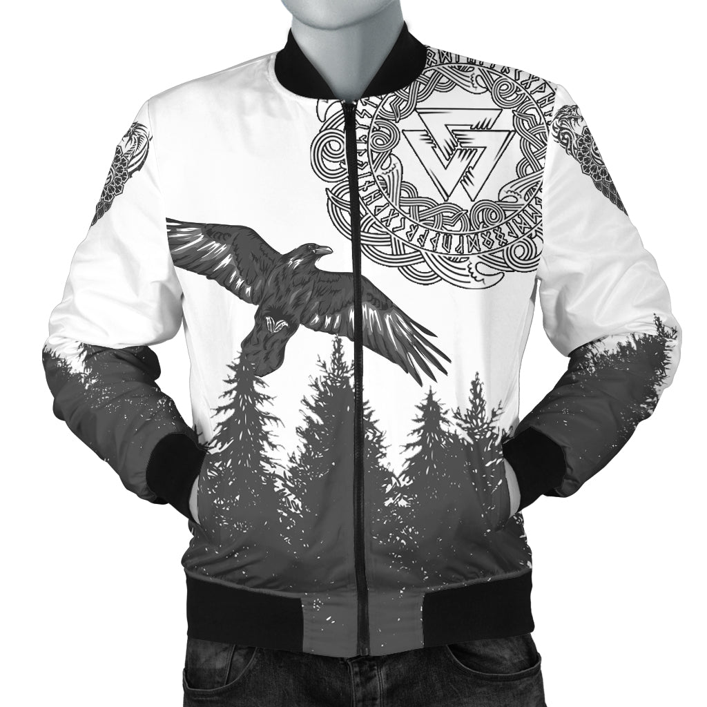 Viking Raven and Wolf In Pine Forest Bomber Jacket RLT12 - Wonder Print Shop