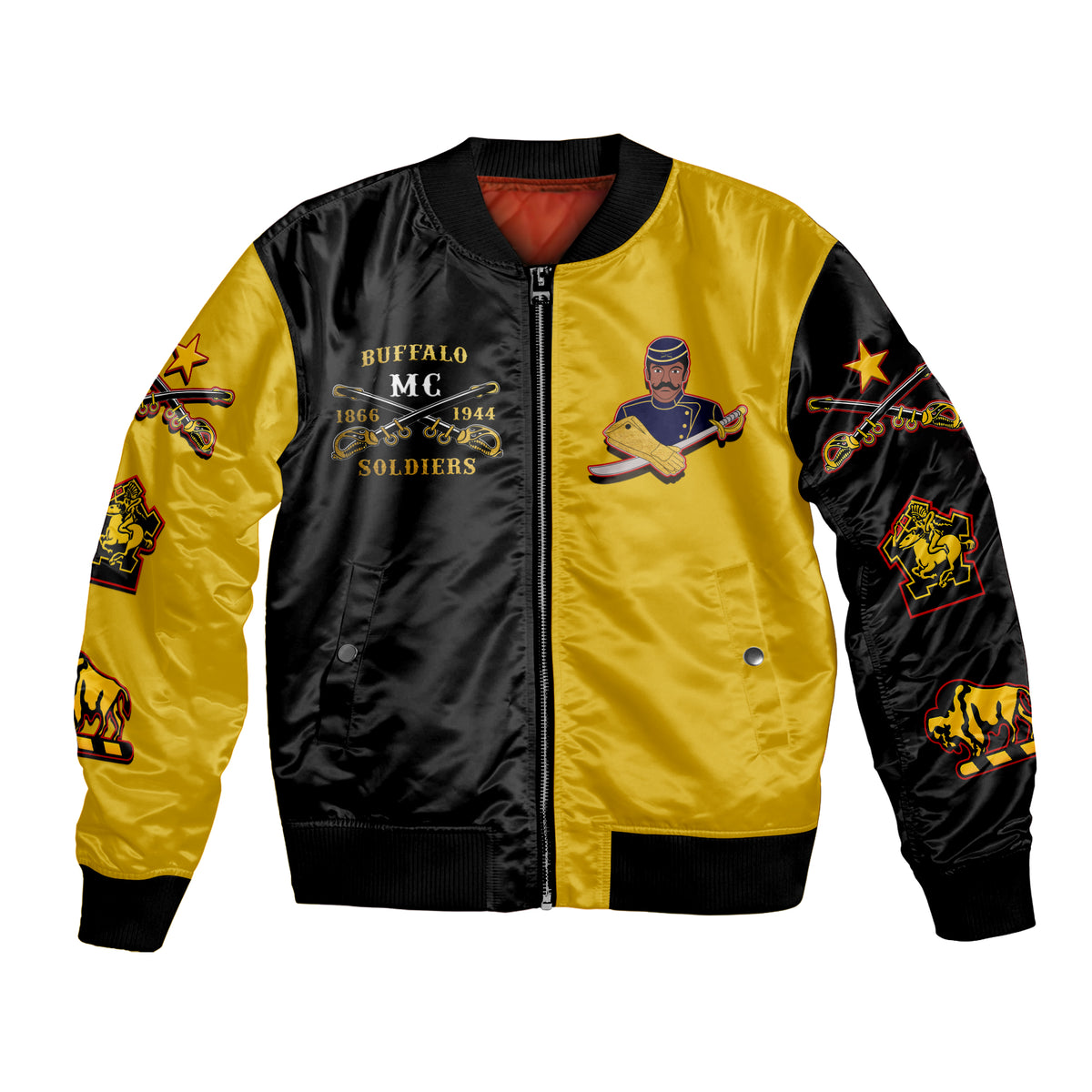 Buffalo Soldiers Bomber Jacket Black-Gold Style LT6 - Wonder Print Shop
