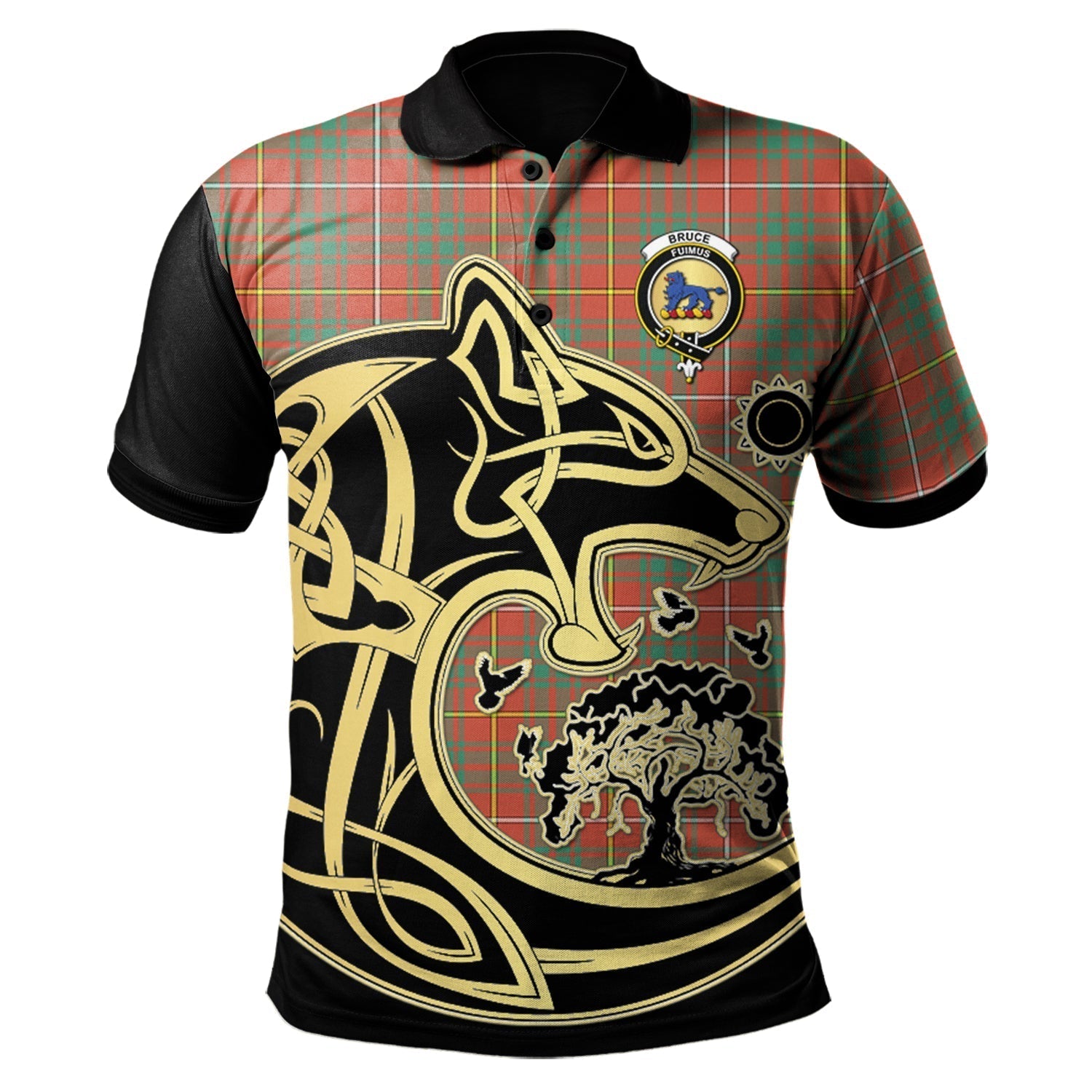 scottish-bruce-ancient-clan-crest-tartan-celtic-wolf-style-polo-shirt