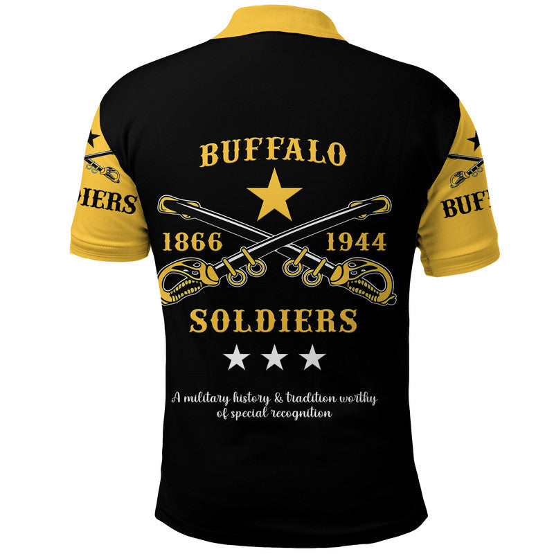 Custom Buffalo Soldiers Polo Shirt African American Military Original Style Black Gold LT8 - Wonder Print Shop
