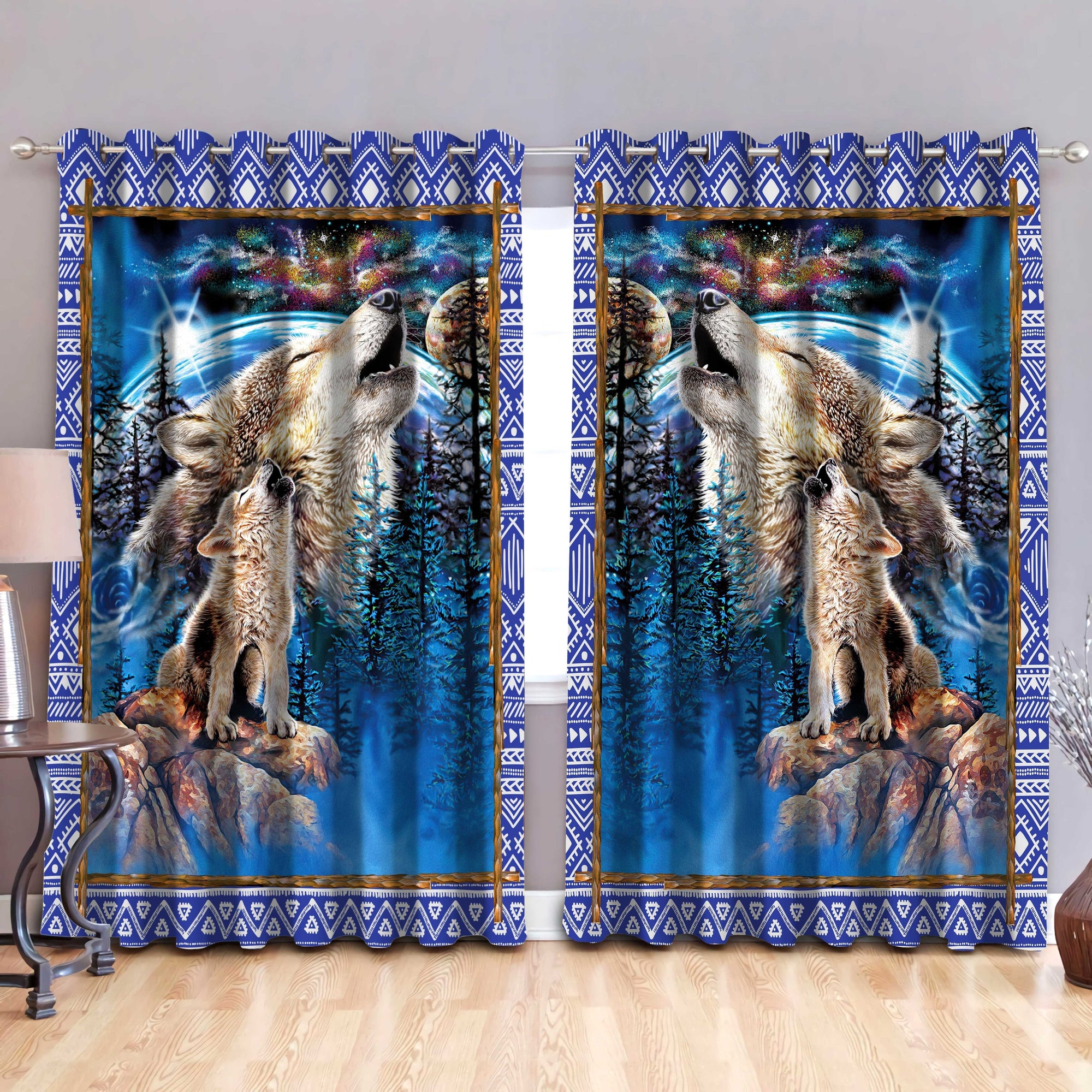 Native American Wolf 3D All Over Printed Window Curtains - Wonder Print Shop