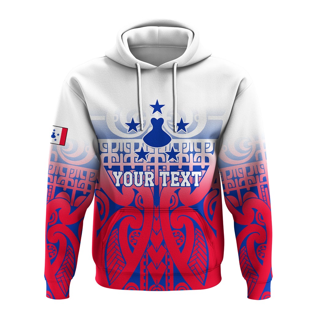 Custom tribal tattoo hoodie, large 'YOUR TEXT' chest print with blue star motifs