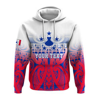 Custom tribal tattoo hoodie, large 'YOUR TEXT' chest print with blue star motifs