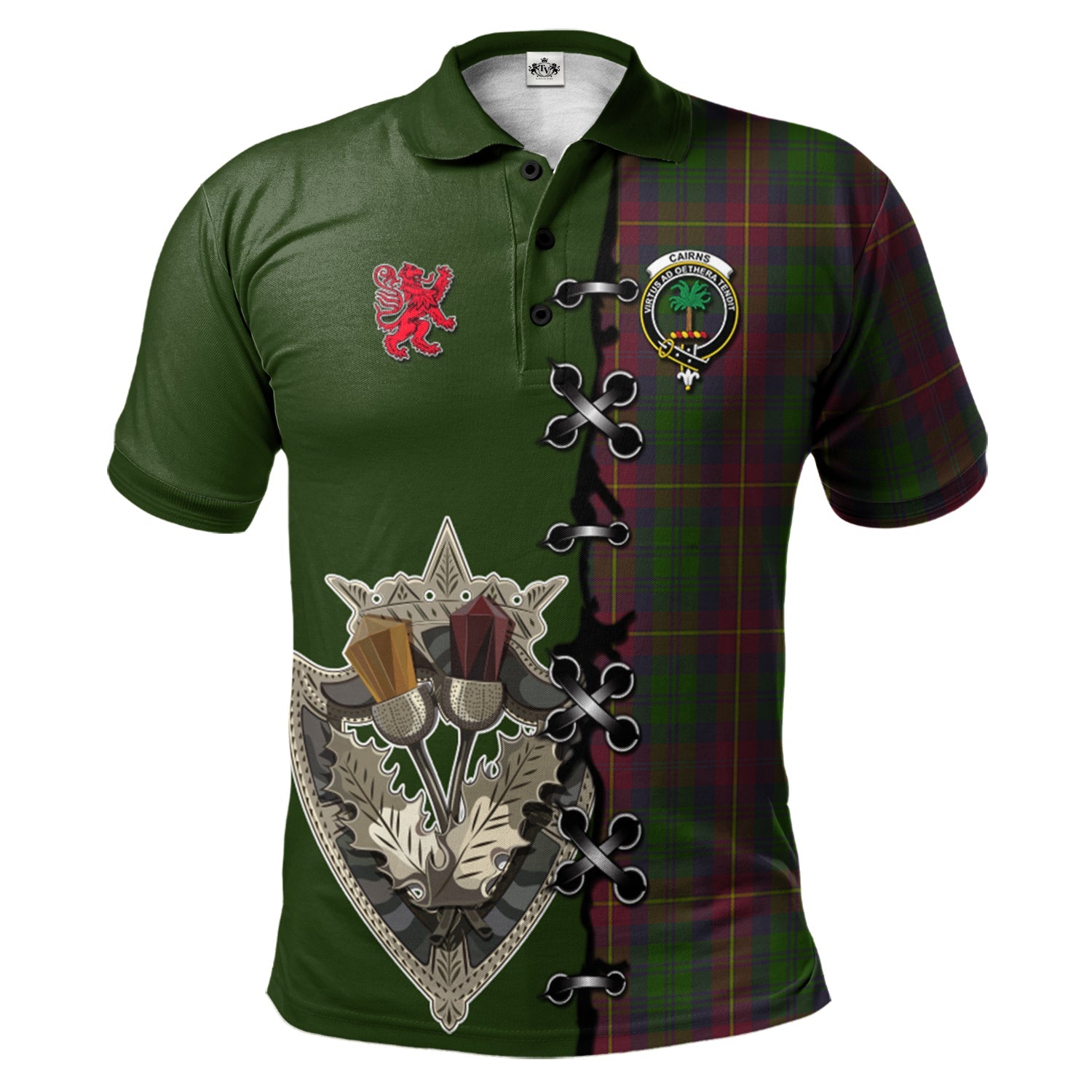 scottish-cairns-clan-crest-tartan-lion-rampant-and-celtic-thistle-polo-shirt