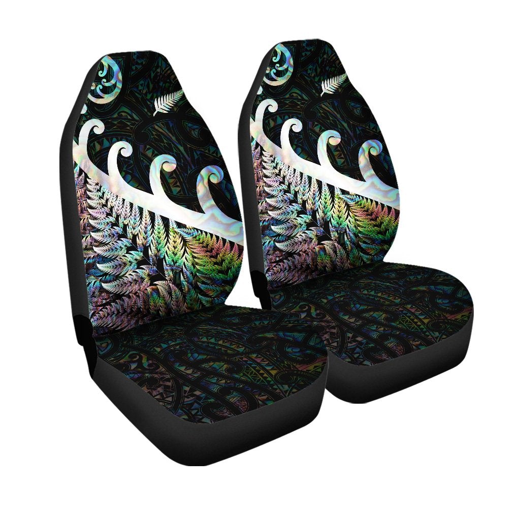 New Zealand Rugby Maori Car Seat Cover Silver Fern Koru Vibes Paua Shell LT8 - Wonder Print Shop