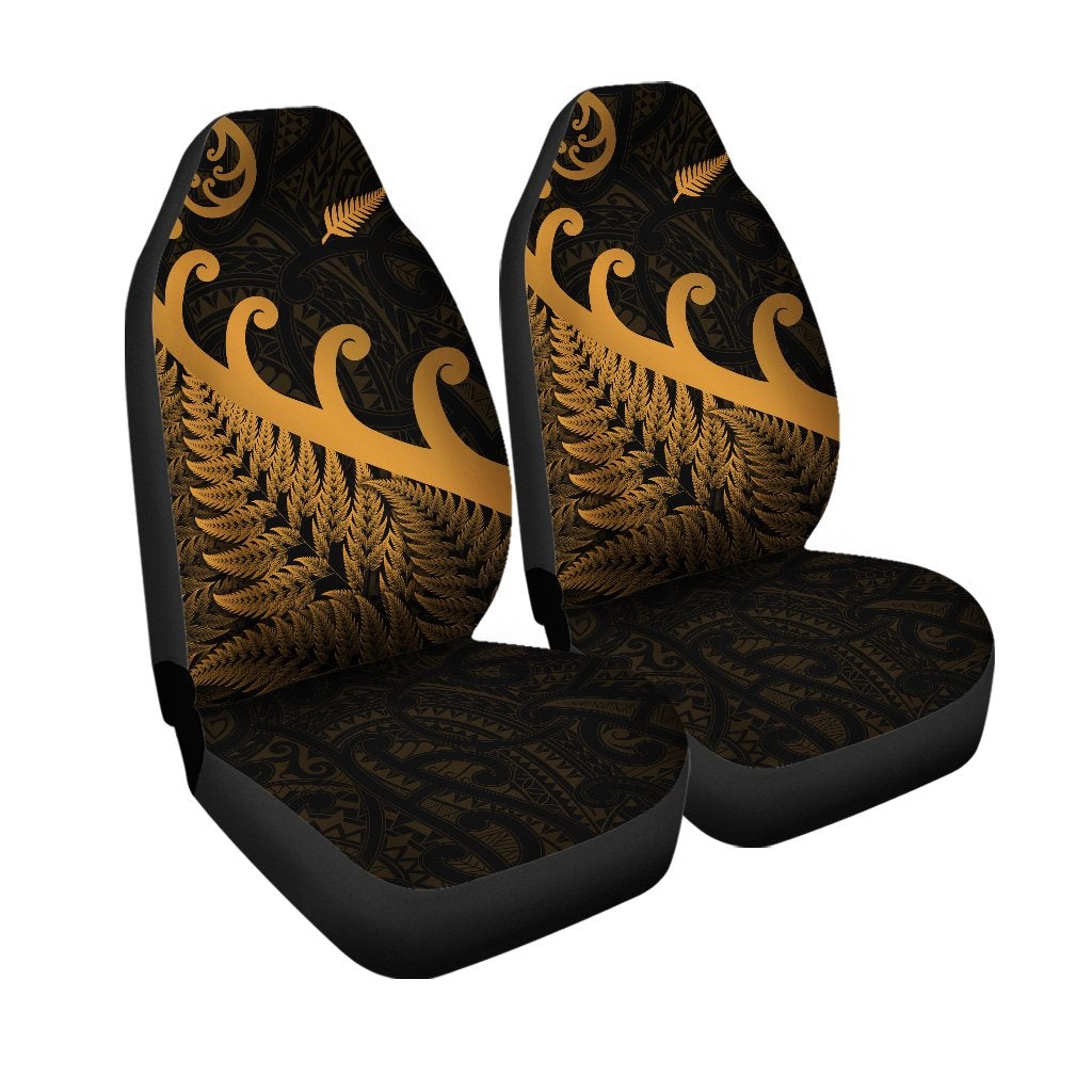 New Zealand Rugby Maori Car Seat Cover Silver Fern Koru Vibes Gold LT8 - Wonder Print Shop