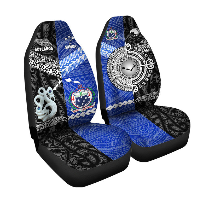 New Zealand and Samoa Car Seat Cover Together Black LT8 - Wonder Print Shop