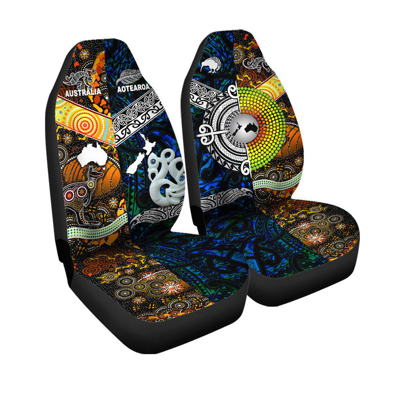 New Zealand Maori Aotearoa and Australia Aboriginal Car Seat Cover Together Blue LT8 - Wonder Print Shop