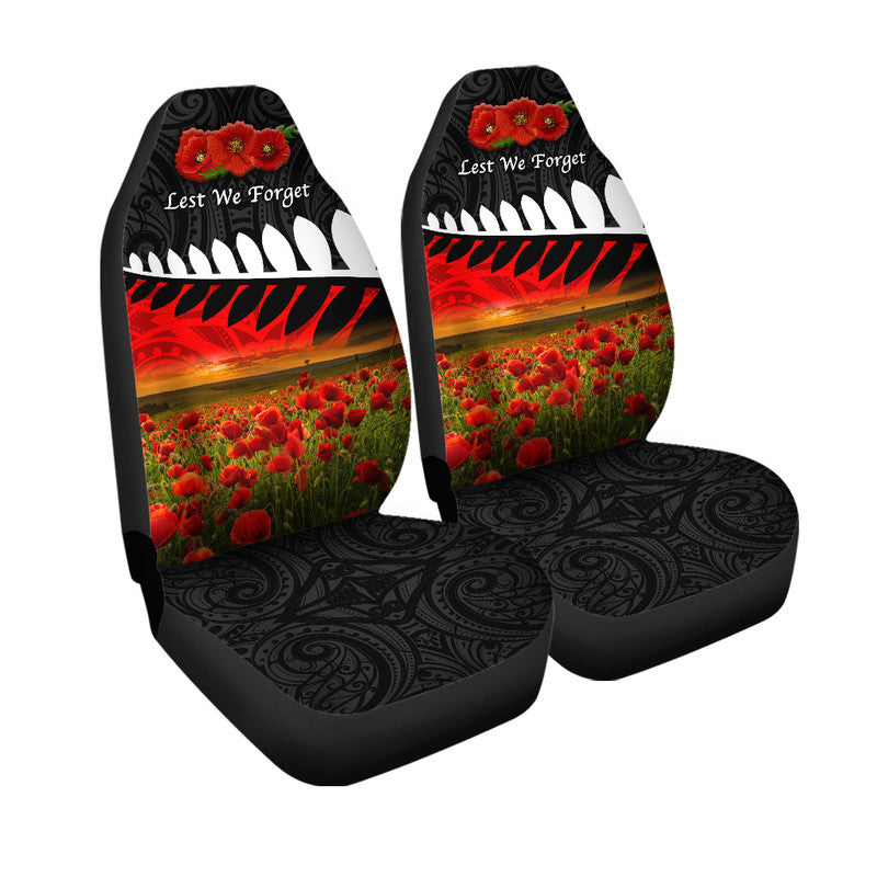 New Zealand Maori ANZAC Car Seat Cover Poppy Vibes Black LT8 - Wonder Print Shop