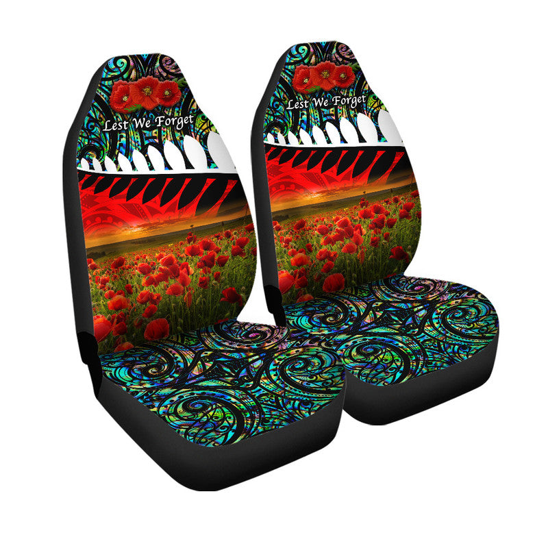 New Zealand Maori ANZAC Car Seat Cover Poppy Vibes Paua Shell LT8 - Wonder Print Shop