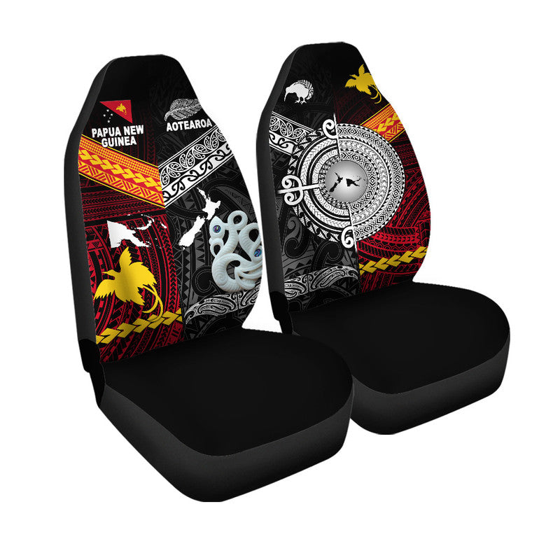 New Zealand and Papua New Guinea Car Seat Cover Together Black LT8 - Wonder Print Shop