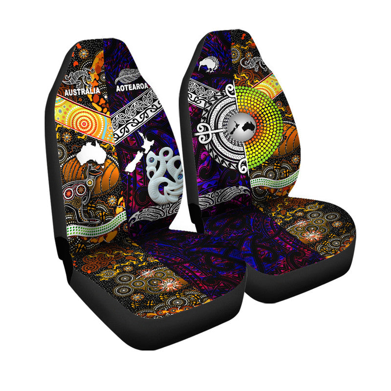 New Zealand Maori Aotearoa and Australia Aboriginal Car Seat Cover Together Purple LT8 - Wonder Print Shop
