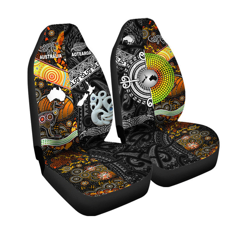 New Zealand Maori Aotearoa and Australia Aboriginal Car Seat Cover Together Black LT8 - Wonder Print Shop
