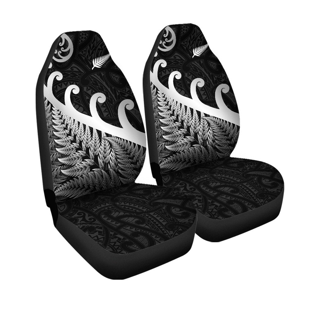 New Zealand Rugby Maori Car Seat Cover Silver Fern Koru Vibes Black LT8 - Wonder Print Shop
