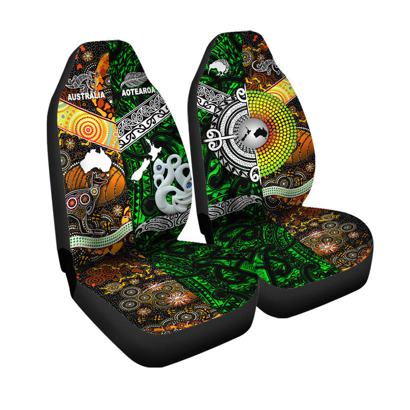 New Zealand Maori Aotearoa and Australia Aboriginal Car Seat Cover Together Green LT8 - Wonder Print Shop