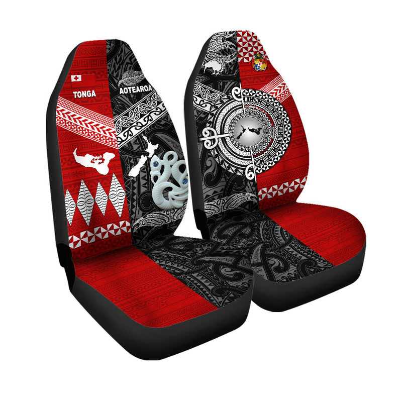 New Zealand and Tonga Car Seat Cover Together Black LT8 - Wonder Print Shop