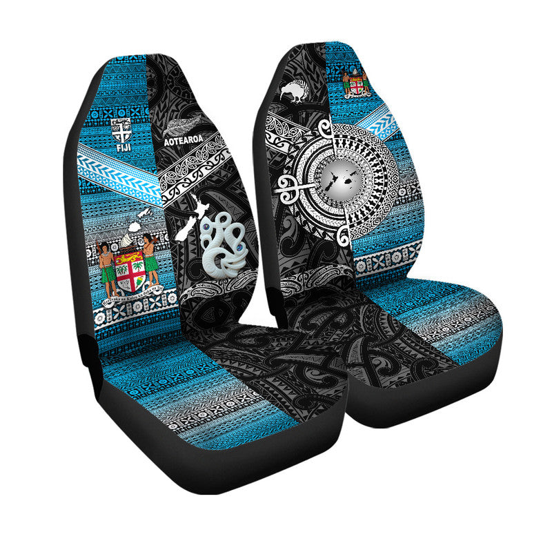 New Zealand and Fiji Car Seat Cover Together Black LT8 - Wonder Print Shop