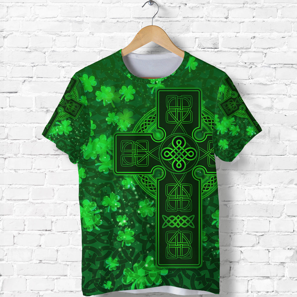 Celtic Cross T Shirt With Shamrock Simple Style LT8 - Wonder Print Shop
