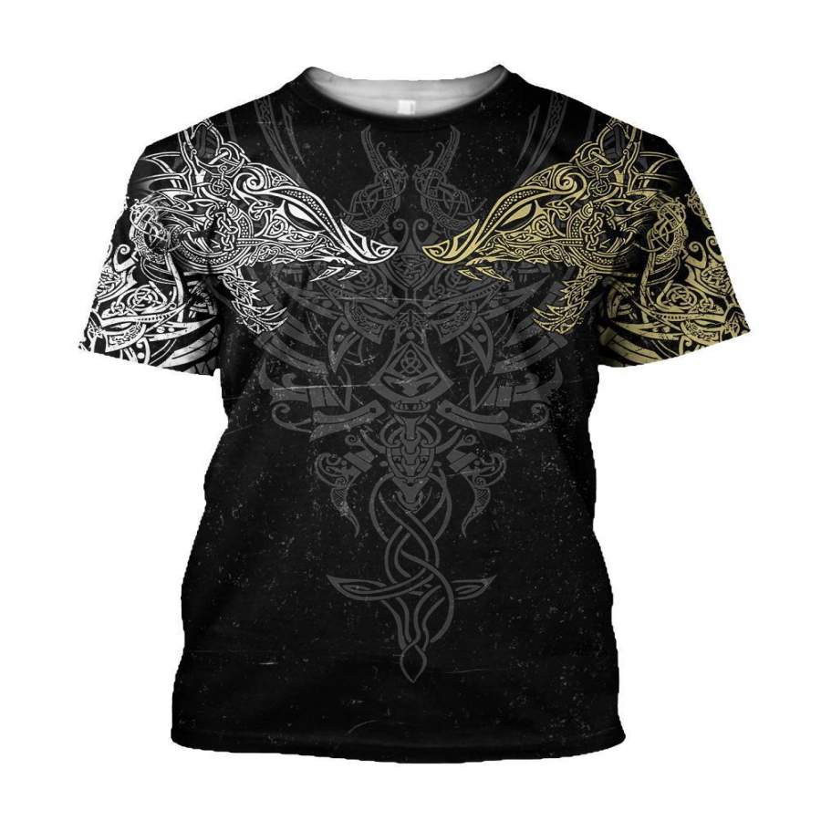 Viking Clothing Geki and Freki Viking Wolf Ii T Shirt RLT12 - Wonder Print Shop