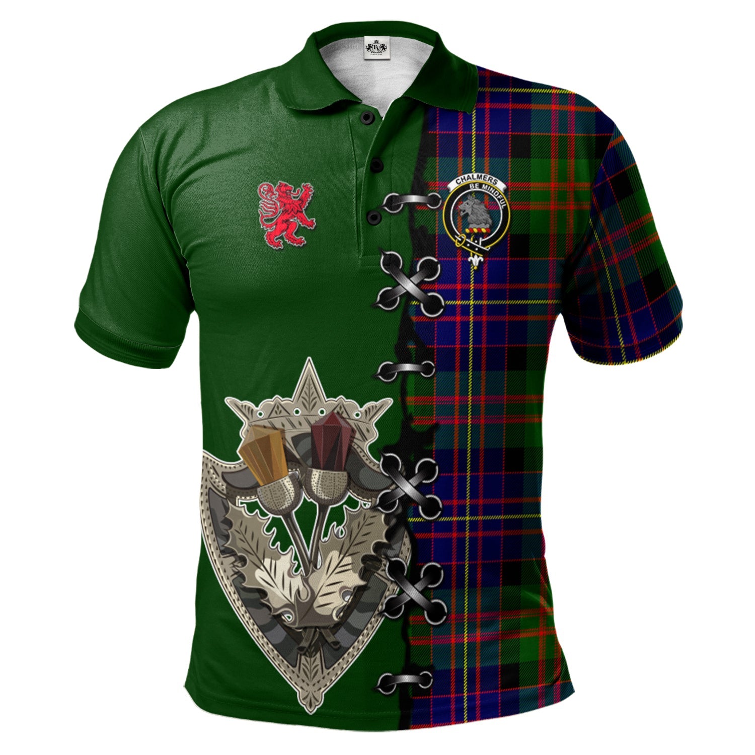 scottish-chalmers-modern-clan-crest-tartan-lion-rampant-and-celtic-thistle-polo-shirt