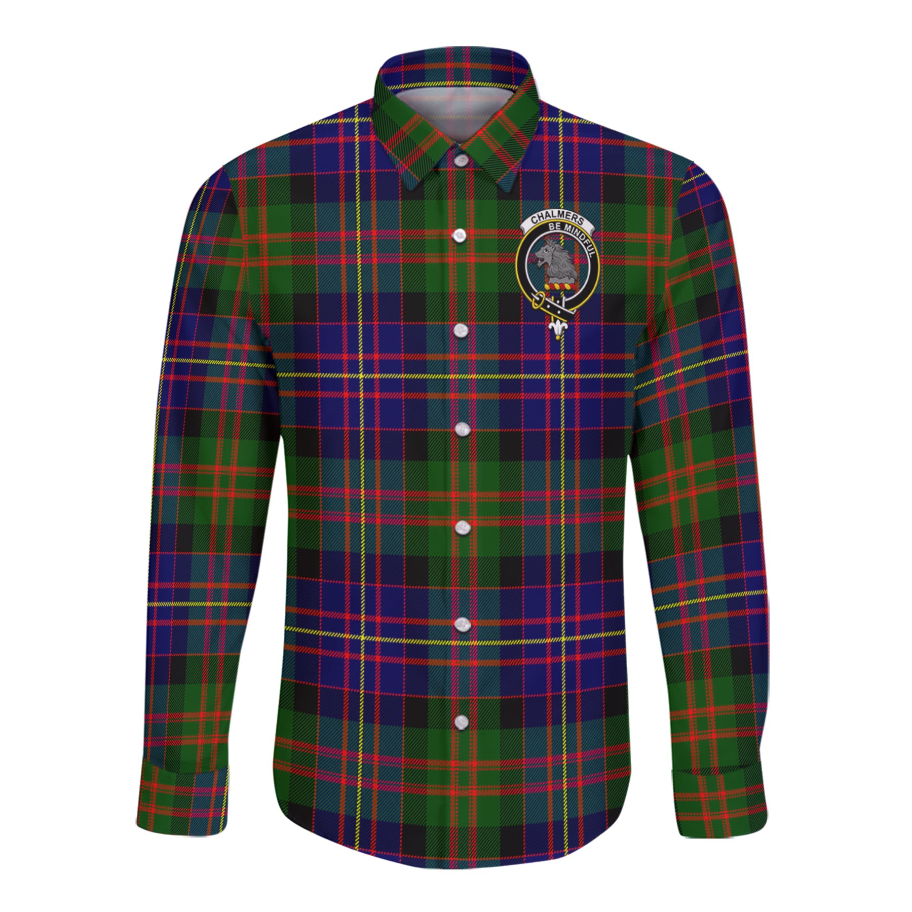 Chalmers Modern Tartan Long Sleeve Button Up Shirt with Scottish Family Crest K23