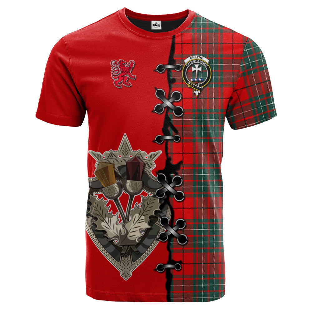 scottish-cheyne-clan-crest-tartan-lion-rampant-and-celtic-thistle-t-shirt