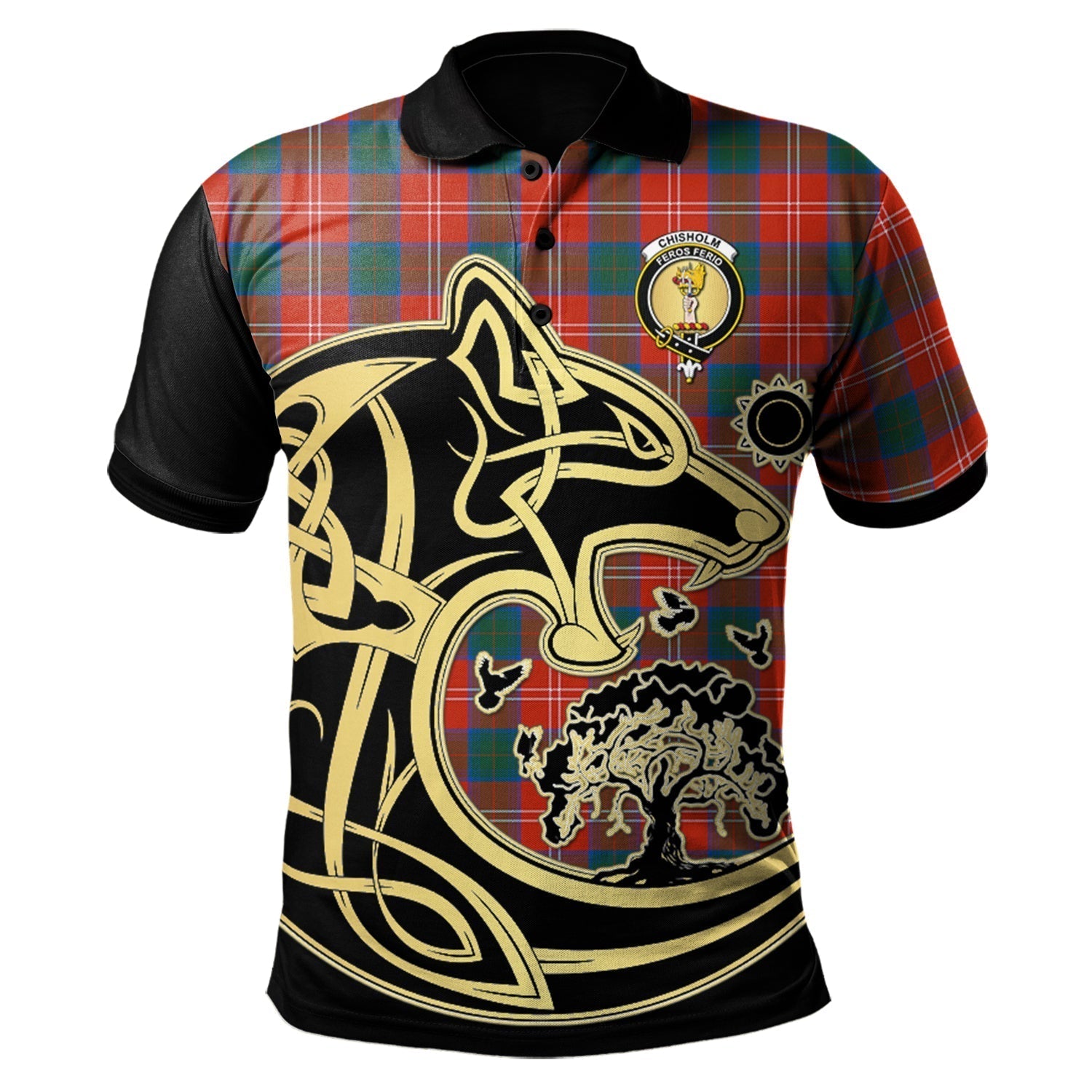 scottish-chisholm-ancient-clan-crest-tartan-celtic-wolf-style-polo-shirt
