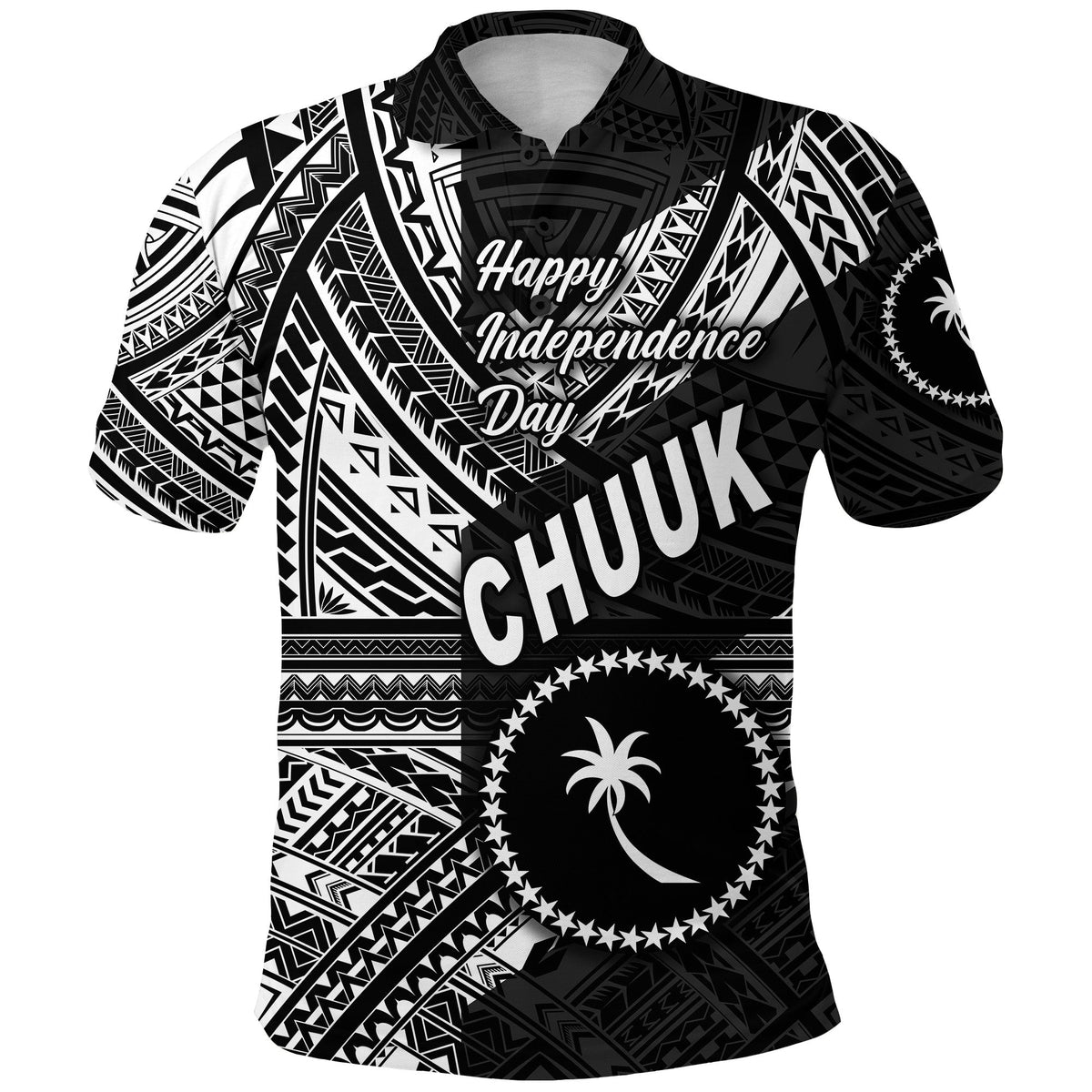 Custom FSM Chuuk Polo Shirt Happy Independence Day Original Vibes Black LT8 - Wonder Print Shop