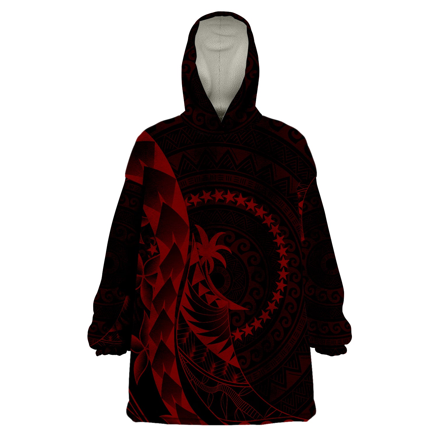Chuuk Polynesian Pattern Style Red Color Wearable Blanket Hoodie - Wonder Print Shop