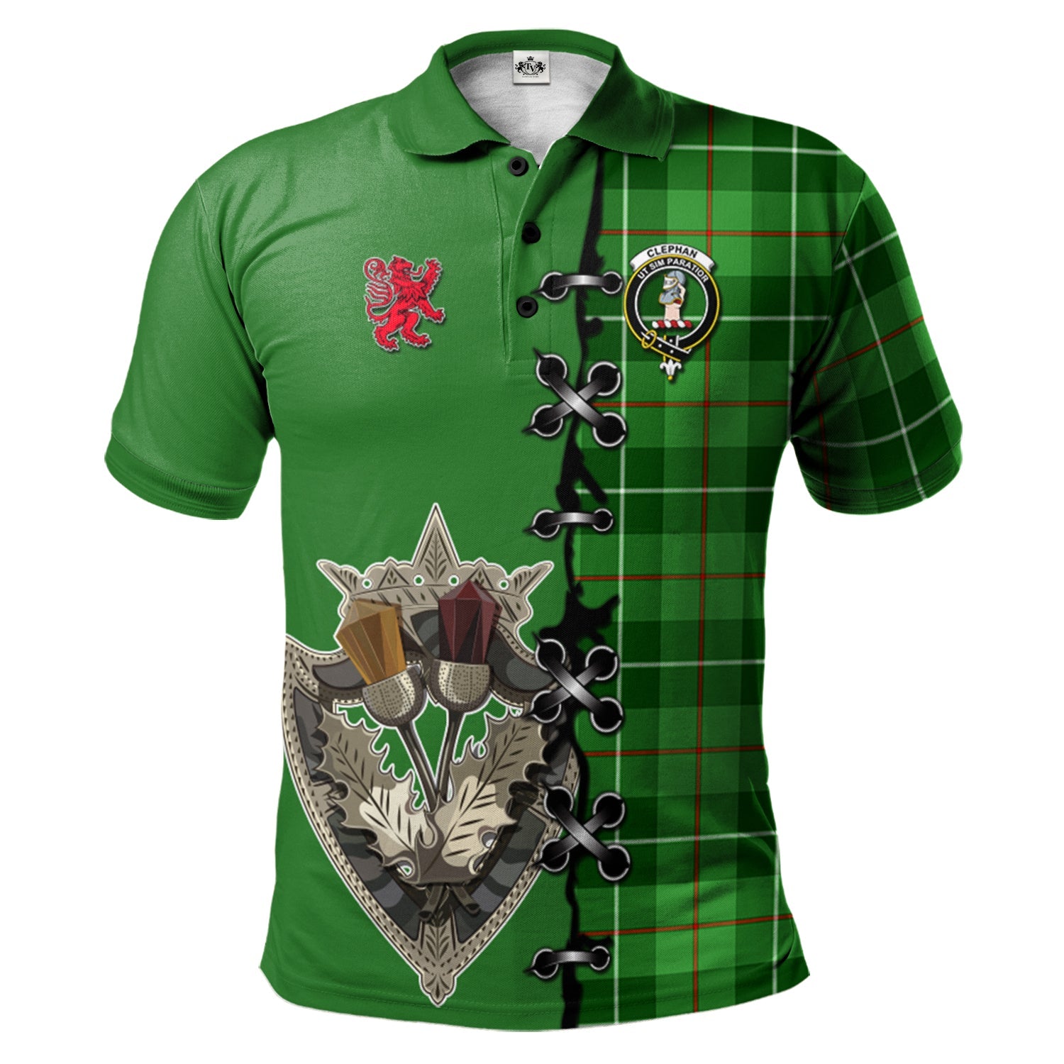 scottish-clephan-clan-crest-tartan-lion-rampant-and-celtic-thistle-polo-shirt