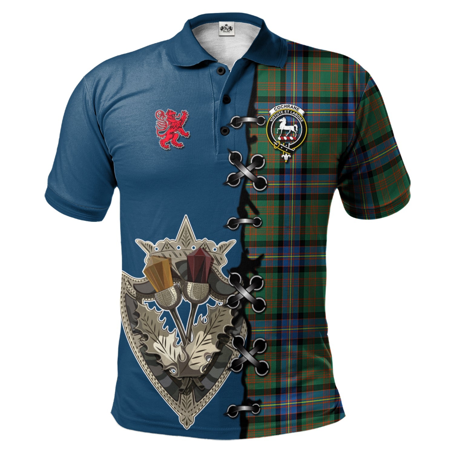 scottish-cochrane-ancient-clan-crest-tartan-lion-rampant-and-celtic-thistle-polo-shirt
